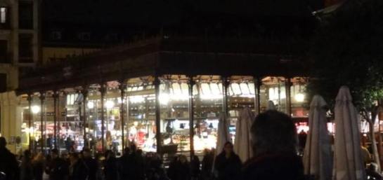 A night view of the Mercado de San Miguel