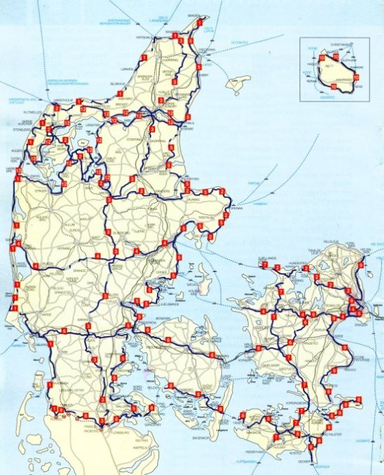 The national biking routes of Denmark