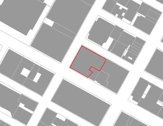 The lot on which the Chrysler sits, on Lexington and 42nd street (the cadastral data of NYC reflect the lot with two different shapes, depending on the map you use)