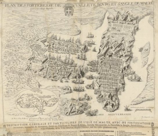 Plan des Forteresse de Vallete, bourg et sangle de Malte... H Boulange fe. 1645. An engraving representing the city in the XVIIth century, that can be found on gallica.bnf.fr with the signature GE C2362