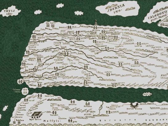 The reconstruction of the lost Iberian part of the map. You can see Gibraltar (columne ercole), Lisbon (Olisipona) and my home region around Brigantia