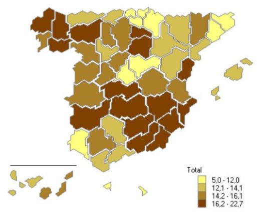 Percentage of vacant housing units in Spain in 2011, by province