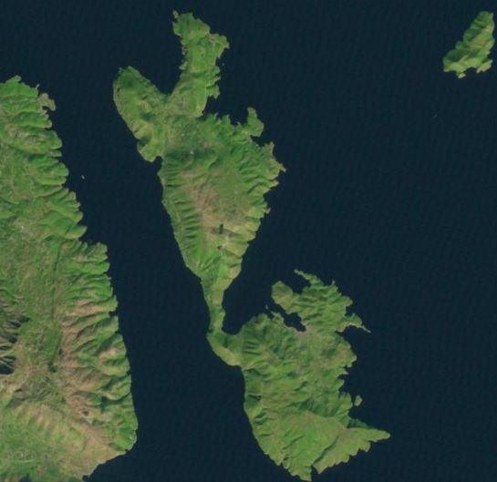 Ithaca nowadays, in a Landsat Image. You can see it in http://landsatlook.usgs.gov/ , northeast from Kefalonia, south of Corfu (a direct link would be against the spirit of the book). And I'm not sure google maps would be better...