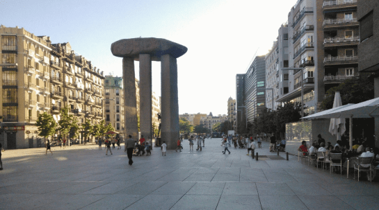 The Dali sculpture in the eastern part of the square looking towards the west.