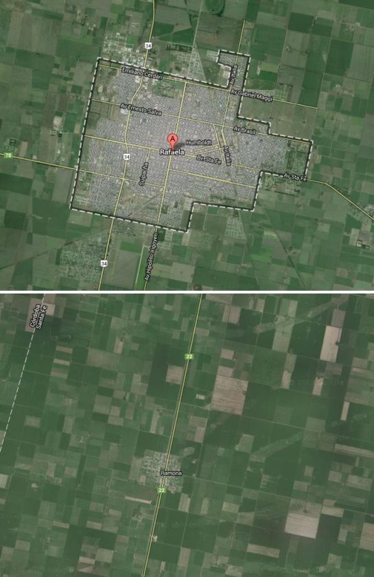 Rafaela and Ramona at the same scale. Attention, Ramona is located northwest from Rafaela