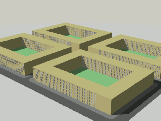 Opening through a setback from an internal division: the street keeps its shape, and the block is equally open