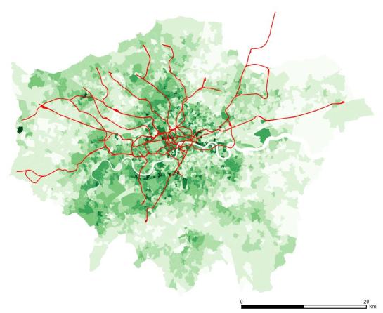 Level 4 or above in London. Central and southwest areas show higher figures.