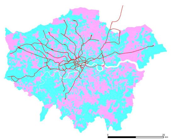 Professionals. Blue areas have more men than women, pink ones more women