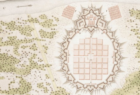 New Orleans in 1718 as a project. A rather naive one, as the relative scale of things is quite unaccurate (the relation between the river and the Pontchartrain lake is an example). 