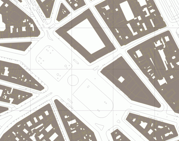 Initial square. Curbs layout. 100 m grid