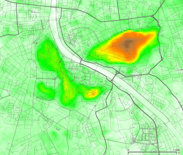 Elevations in the central area, according to ASTER data