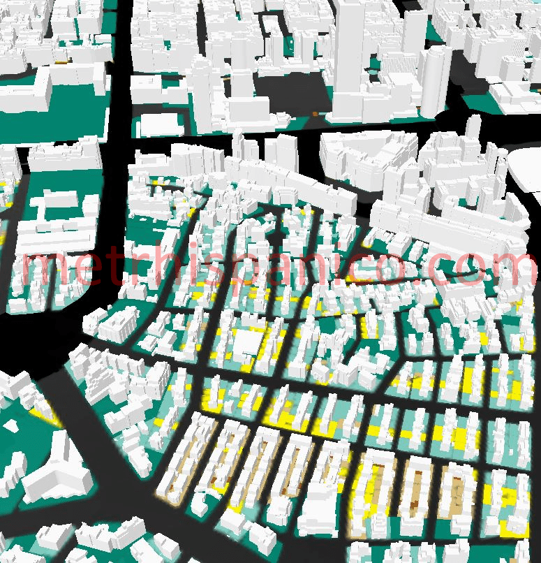 El Viso as seen from the east, according to cadastral data. On the background the AZCA towers show their presence.